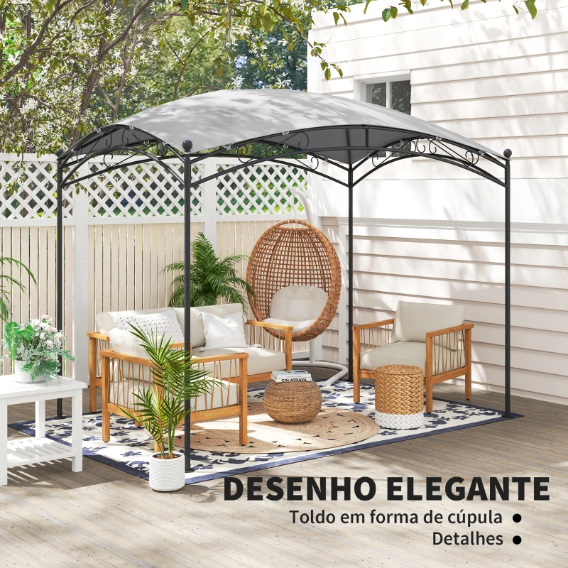 Outsunny Pérgola para Jardim 3x2 m Pérgola de Exterior com Toldo em Forma de Cúpula Elegante e Estrutura Metálica Impermeável Cinzento