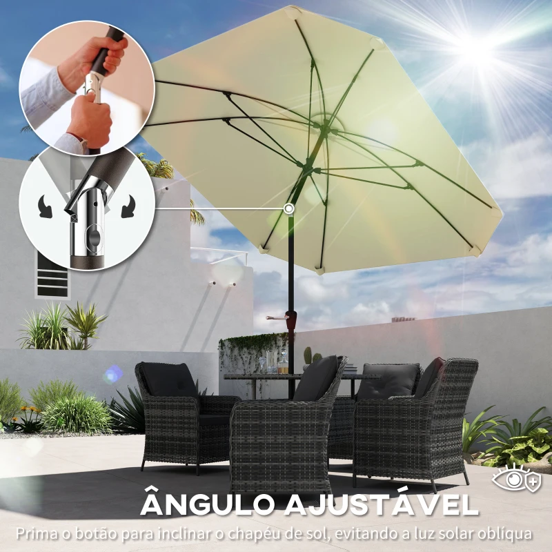 Outsunny Chapéu de Sol de Exterior 233x233 cm Chapéu de Sol de Jardim com Ângulo Ajustável Impermeável Creme
