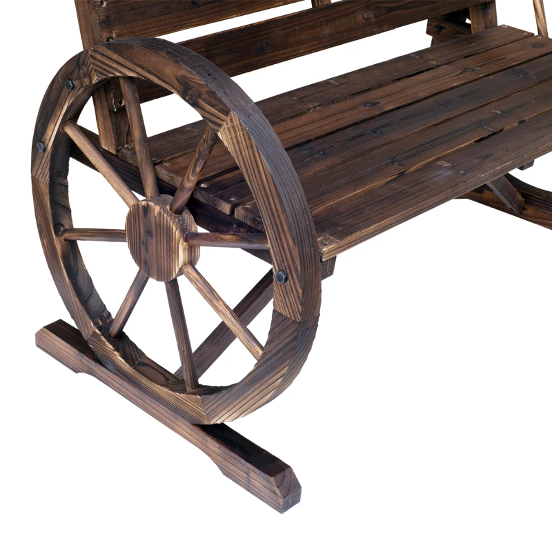 Outsunny Banco de madeira ao ar livre com apoio de braços em forma de roda Vista envelhecida para varanda Terraço 105,5x56x75 cm Marrom rústico