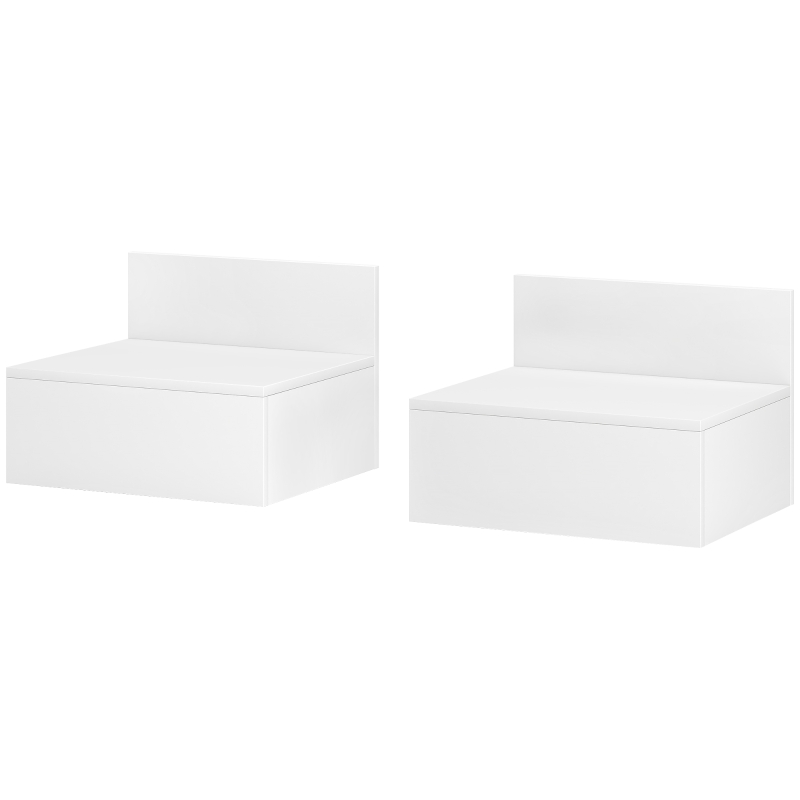 HOMCOM Conjunto de 2 Mesas de Cabeceira Flutuante Conjunto de 2 Mesas de Cabeceira de Parede com Gaveta 43x36,5x30,5 cm Branco