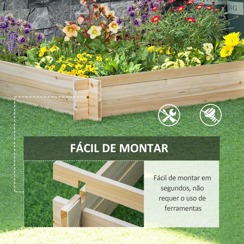 Outsunny Caixa de Plantio de Madeira Quadrada de Chão Horta Vertical para Cultivos de Plantas Flores Ervas Terraço 100x100x16cm Madeira Natural