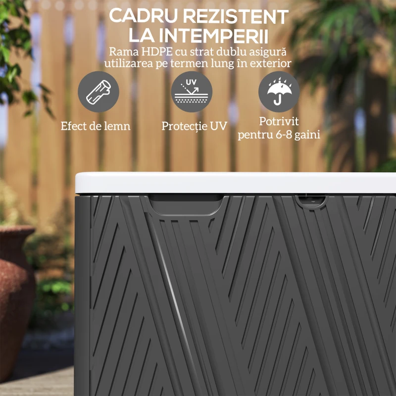 Outsunny Cutie de Depozitare Impermeabilă pentru Exterior cu Capac și Mânere, 115x60x60 cm, Negru