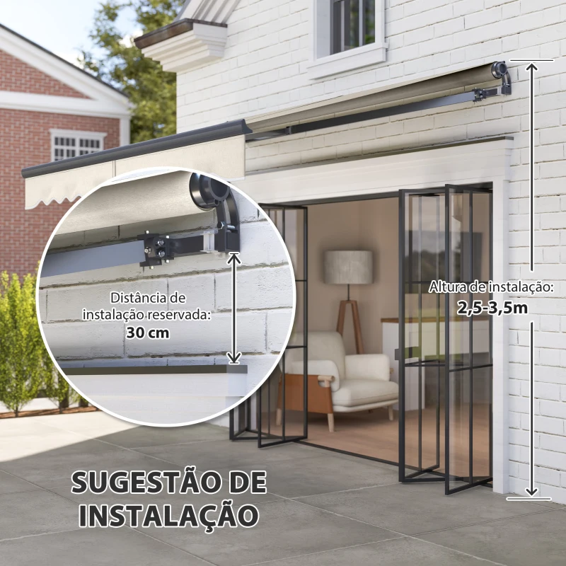 Outsunny Toldo Elétrico Retrátil com Controlo Remoto 296x250 cm Toldo de Exterior Enrolável com Manivela e Proteção UV30+ Creme