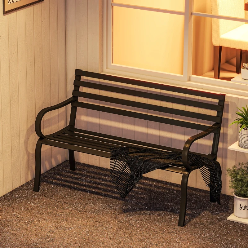 Outsunny Tuinbank Metaal 2-Zits voor Tuin en Terras, zwart