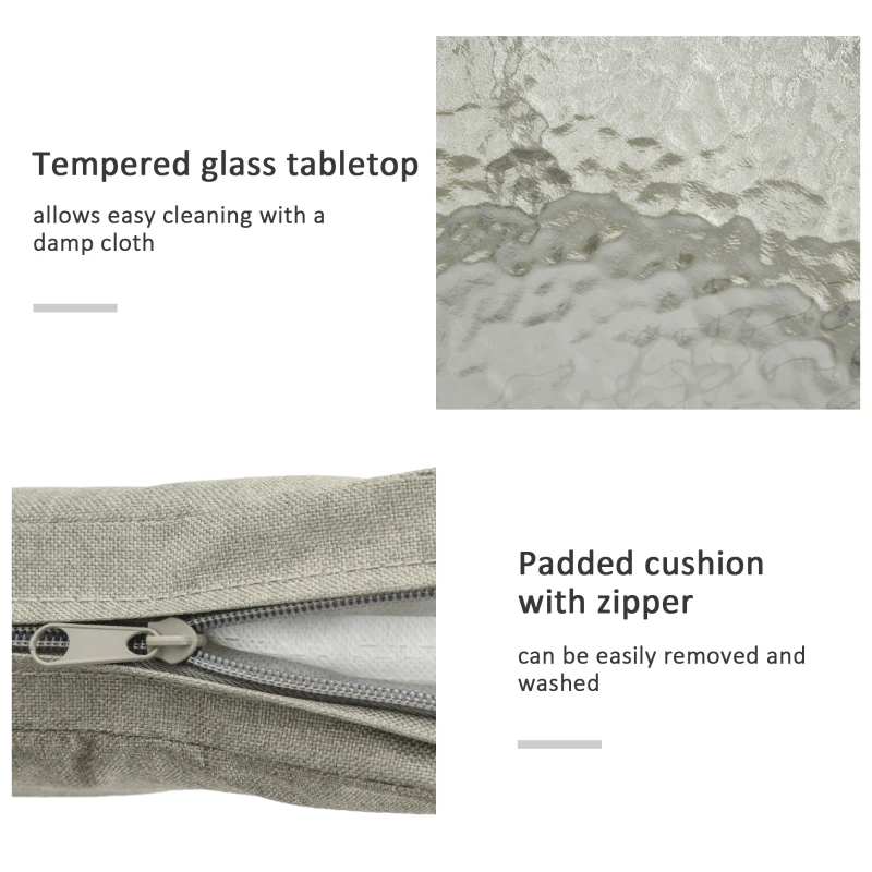 Outsunny Set mobilier de Grădină cu 2 Scaune și Măsuță de Cafea cu Blat din Sticlă, Ø49x47 cm, Maro