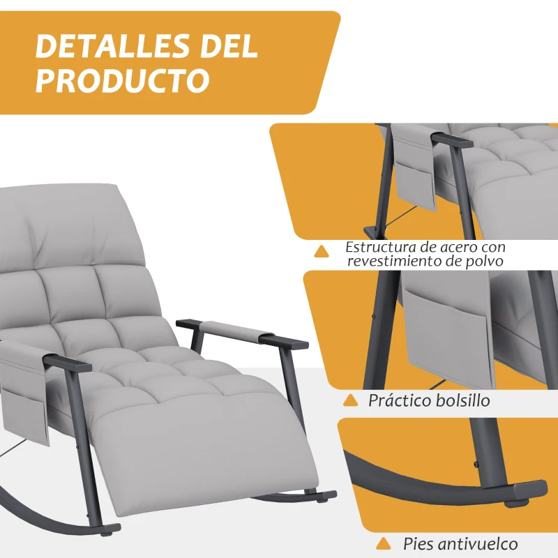 HOMCOM Silla Mecedora con Respaldo y Reposapiés Ajustables Mecedora de Salón Tapizado en Microfibra 60x134x70 cm Gris