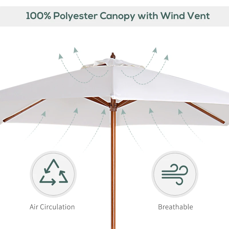 Zonnescherm tuinscherm houten parasol parasol met zwengel balkonparasol populierenhout Φ 2,7 m