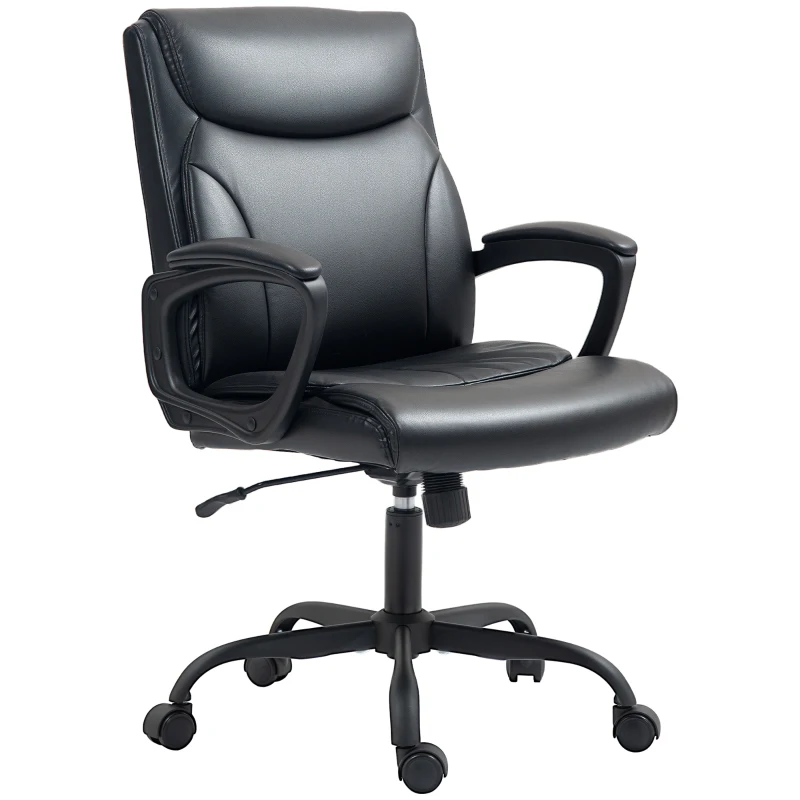 HOMCOM Scaun Directorial din Piele Ecologică cu Înălțime Reglabilă și Roți Pivotante, 60x68x105 cm, Negru(m-10)
