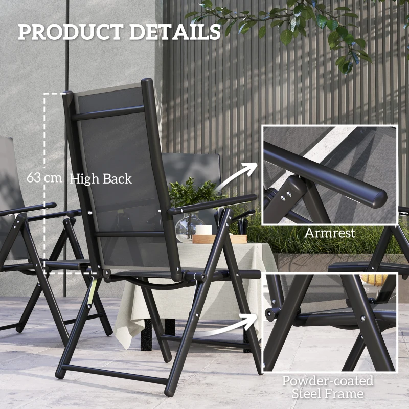 Outsunny Set de 4 Scaune Pliabile pentru Grădină cu Spătar și Șezut din Plasă, 56x69x106 cm, Gri