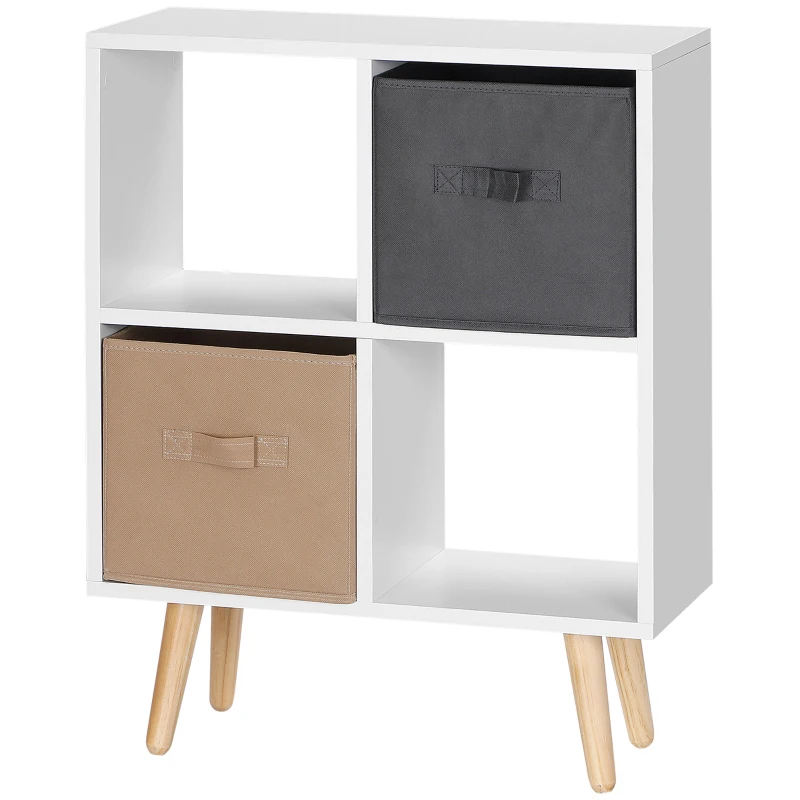 HOMCOM Freestanding 4 Cube Unit Cabinet Unit w/ 3 Fabric Drawers Handles Home Office Storage Shelves