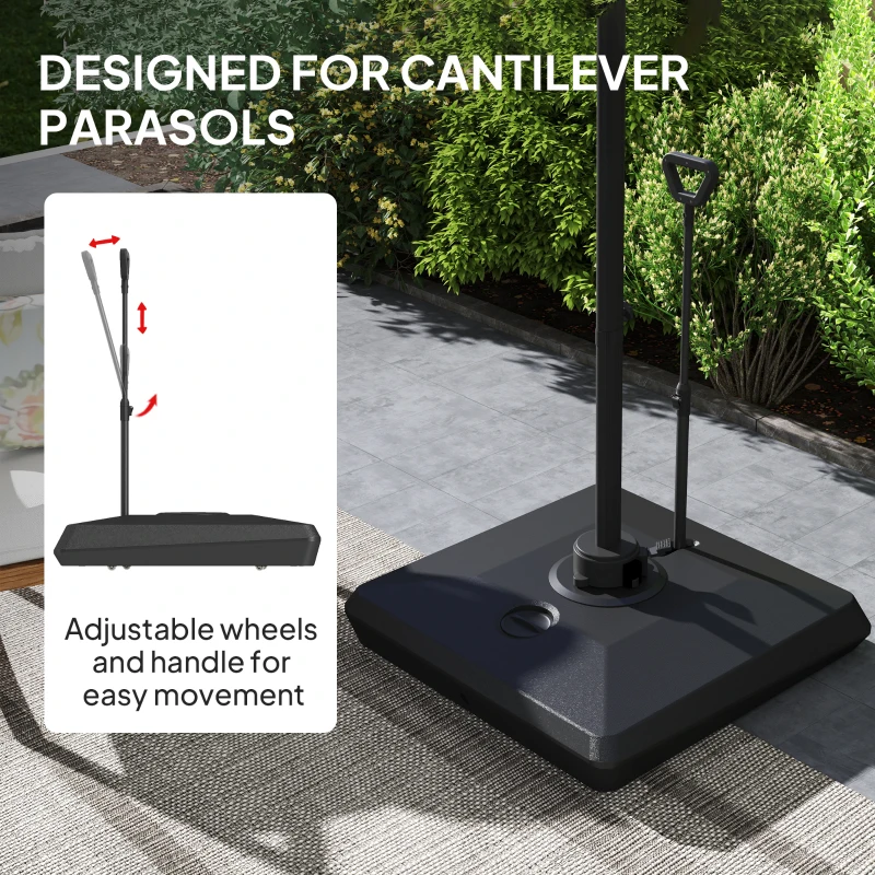 Outsunny Baza pentru Umbrela de Soare cu Sistem de Umplere, Roti Ajustabile si Maner Reglabil, 95x95x117 cm, Negru