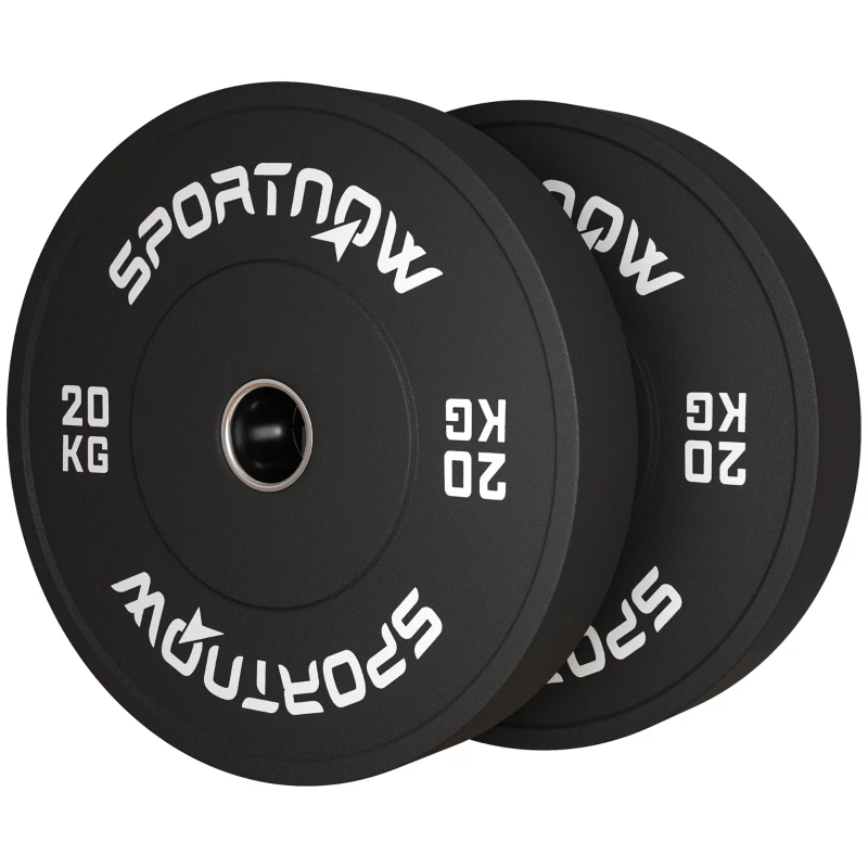 SportNow Set de Discuri de Greutate cu Protectie din Cauciuc Solid, cu Orificii, 45x8 cm, Negru