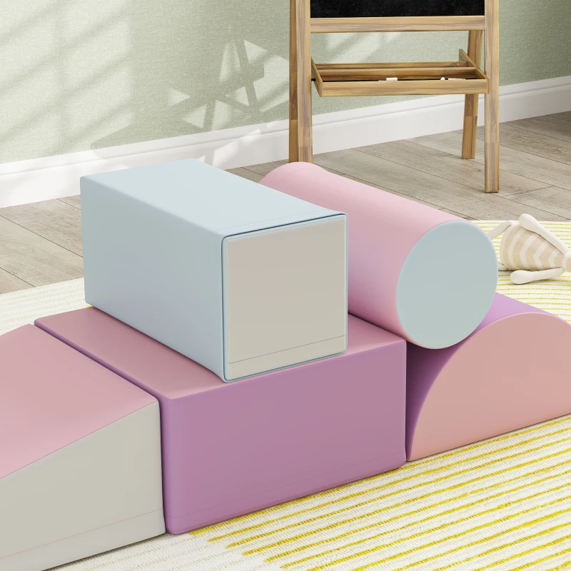 HOMCOM Set Construcții Moi pentru Copii 1-3 Ani din 5 Blocuri, Multicolor