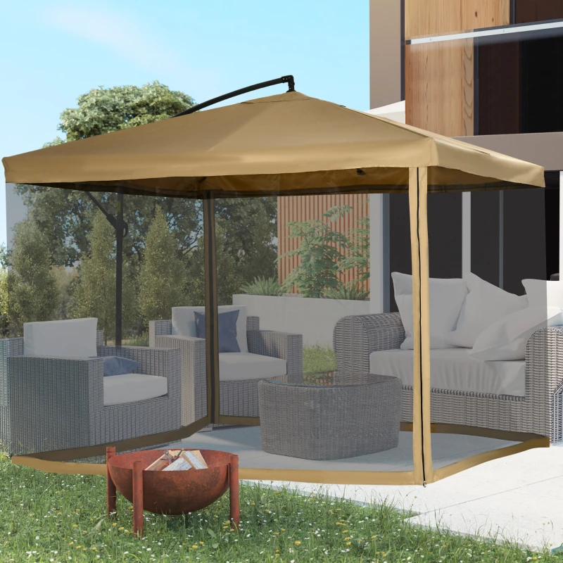 Outsunny parasol met muskietennet, inclusief Handslinger, ventilatieopening, 296 cm x 296 cm x 272 cm, wit+ zwart