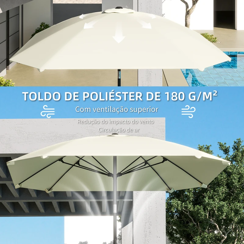 Outsunny Chapéu de Sol de Exterior 233x233 cm Chapéu de Sol de Jardim com Ângulo Ajustável Impermeável Creme