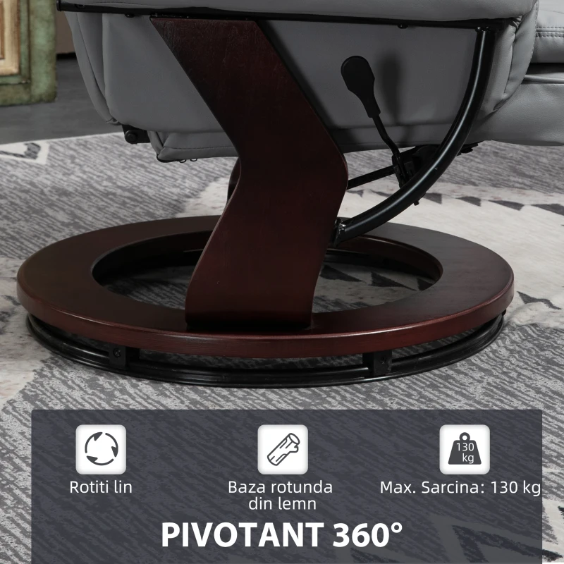 HOMCOM Fotoliu Reclinabil la 135° cu Suport pentru Picioare, Tetieră și Cotiere din Piele PU, 85x82x106 cm, Gri