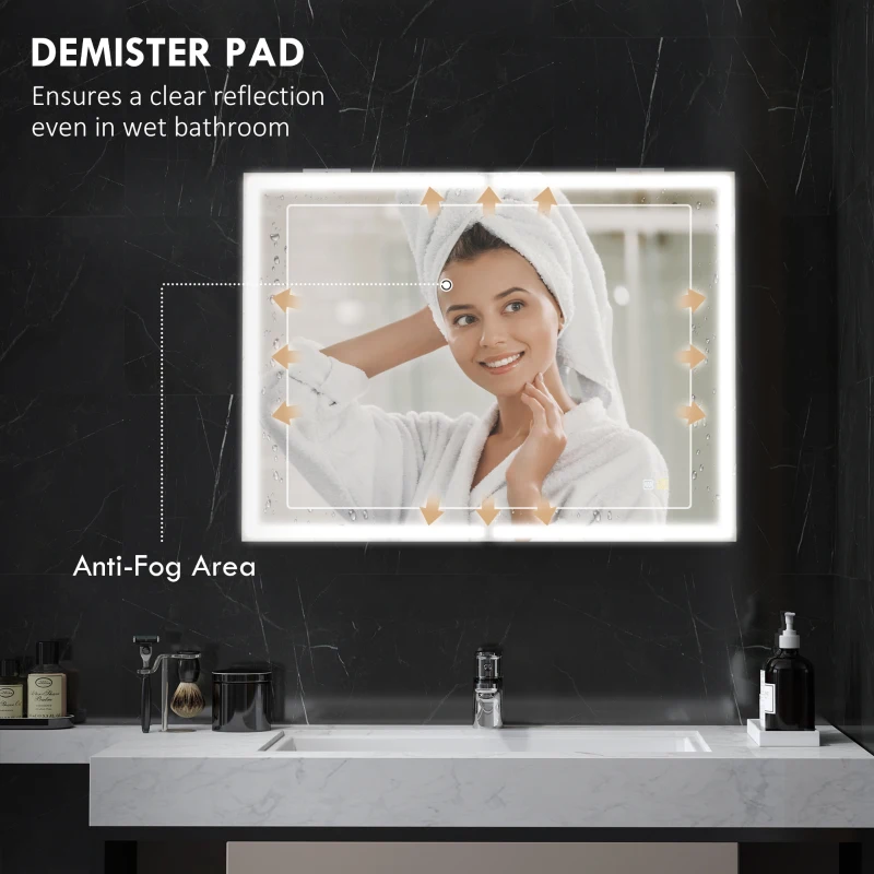 HOMCOM Dulap pentru Baie cu Oglindă cu Lumini LED și Priză, 80x12,8x60 cm, Negru