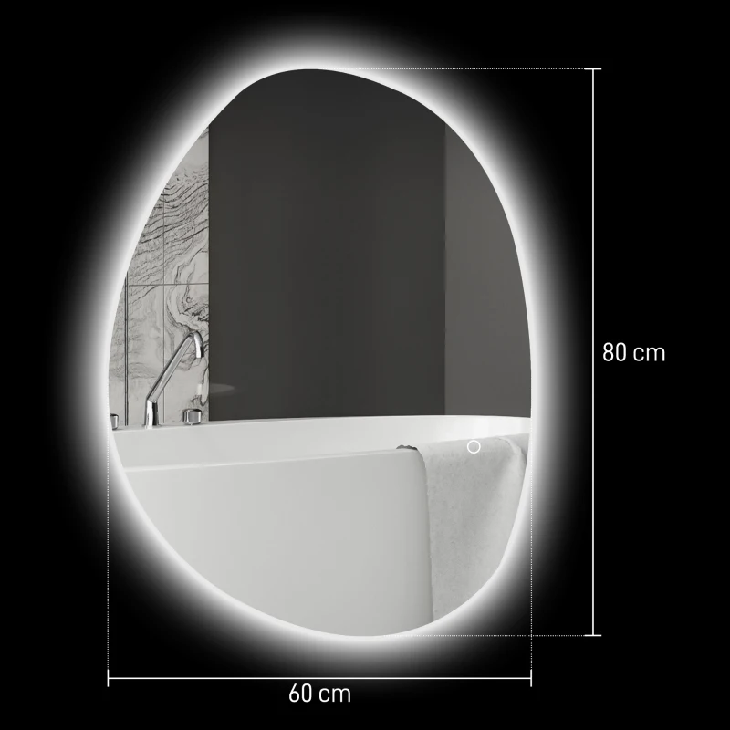 HOMCOM Oglindă de Baie LED cu Comutator Tactil Inteligent și  Intensitate Reglabilă, 80x5x60 cm, Argintiu