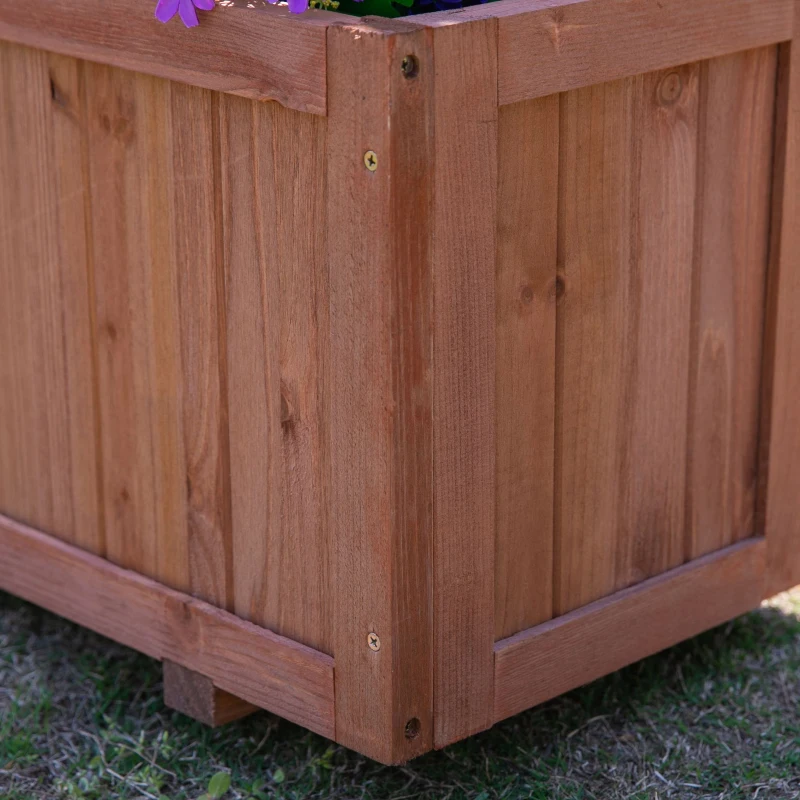 Outsunny 72.5 x 31.5 x 149.5 cm 45L Garden Wooden Pine Trough Planter with Topped Trellis Climbing Plants Flower Raised Bed, Orange