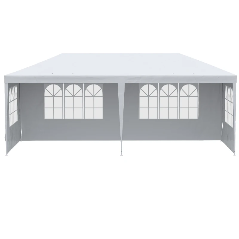 Outsunny Foișor de Grădină cu Pereți Laterali Demontabili, 4 Ferestre și 12 Orificii de Drenaj, 5.85x2.95x2.55 m, Alb