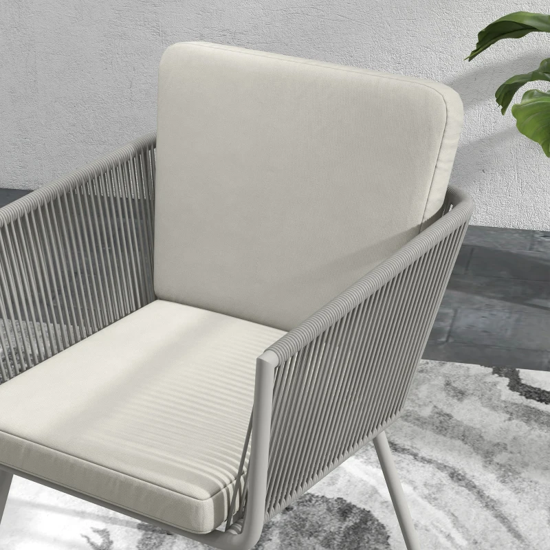 Outsunny Set Mobilier de Grădina cu 2 Scaune și Măsuță de Cafea cu Blat din Sticlă, Ø49x47 cm, Gri