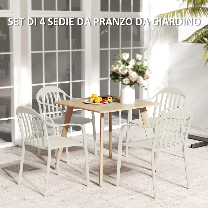 Outsunny Set 4 Sedie da Giardino Impilabili in PP con Schienale Alto e Braccioli, 57x54x78 cm, Grigio Chiaro