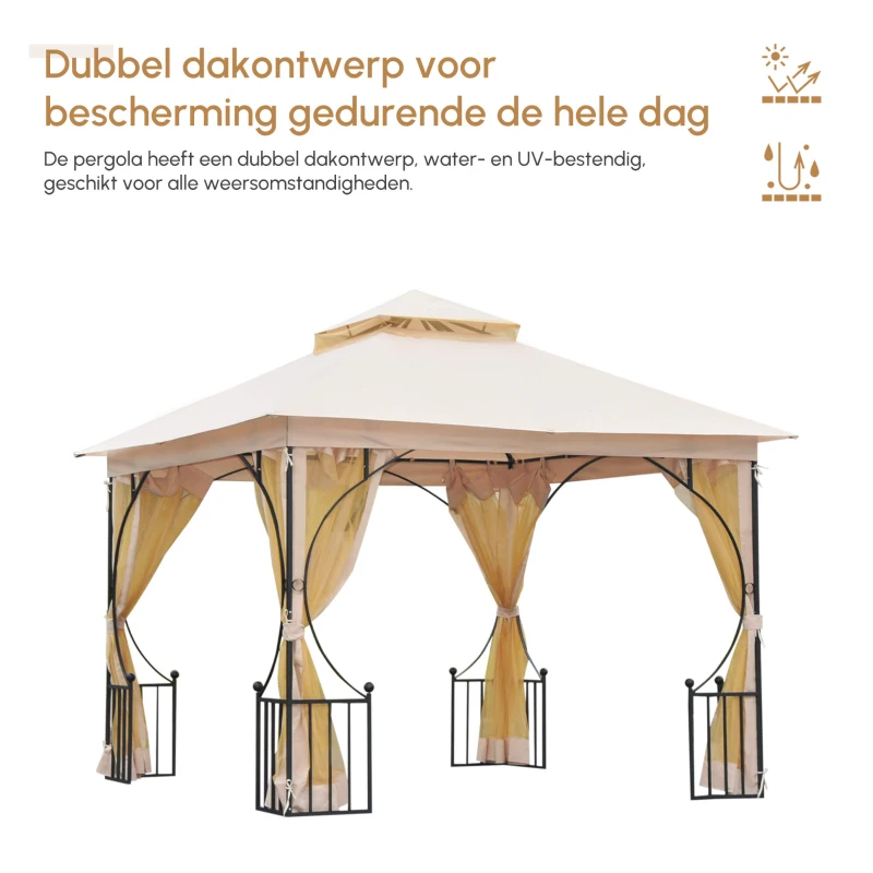 Outsunny Partytent in de tuin partytent paviljoen tuintent feesttent dubbel dak 3 x 3 m