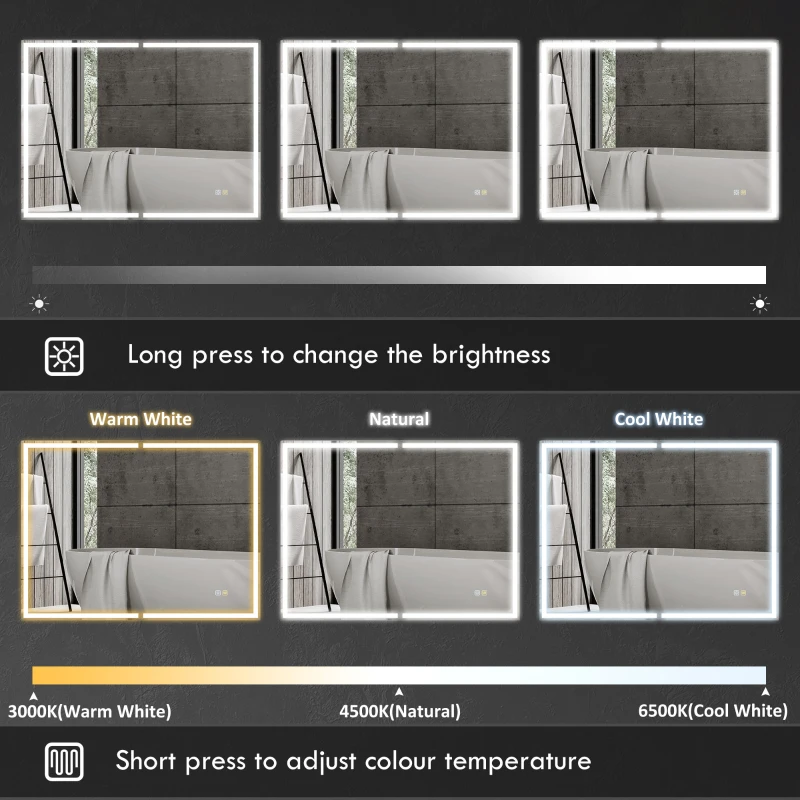 HOMCOM Dulap pentru Baie cu Oglindă cu Lumini LED și Priză, 80x12,8x60 cm, Negru