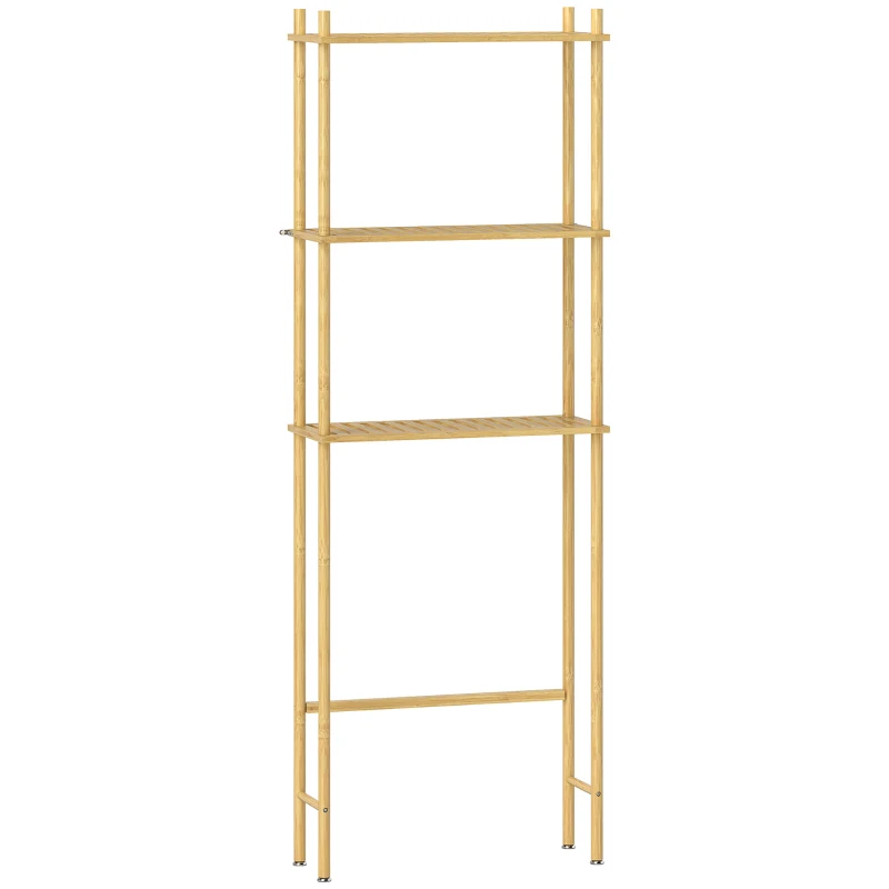 HOMCOM Unitate de Depozitare Deasupra Toaletei din Bambus cu 3 Rafturi, 63,5x25,5x181 cm, Lemn Natural