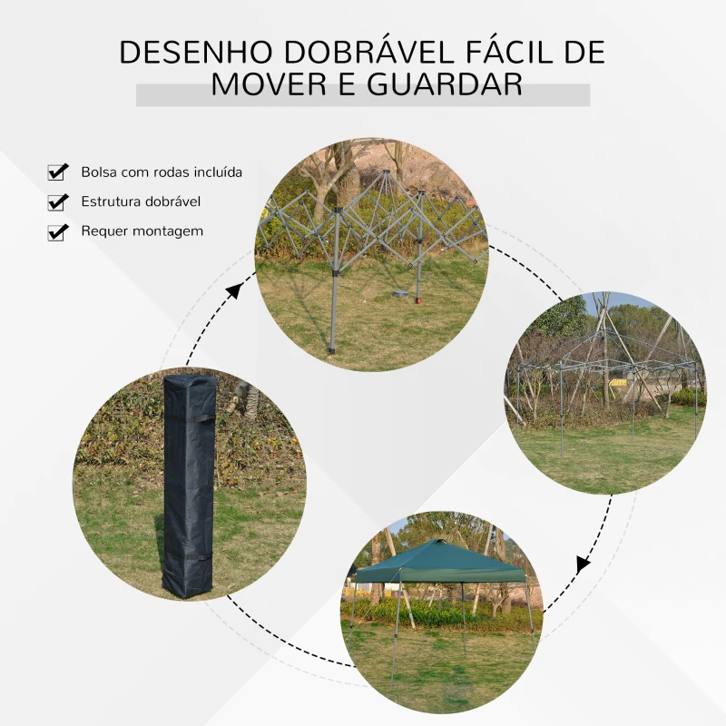 Outsunny Tenda Dobrável 3x3 Portátil de Jardim com Bolsa de Transporte com Rodas Aço para Exterior Festas Campismo Verde