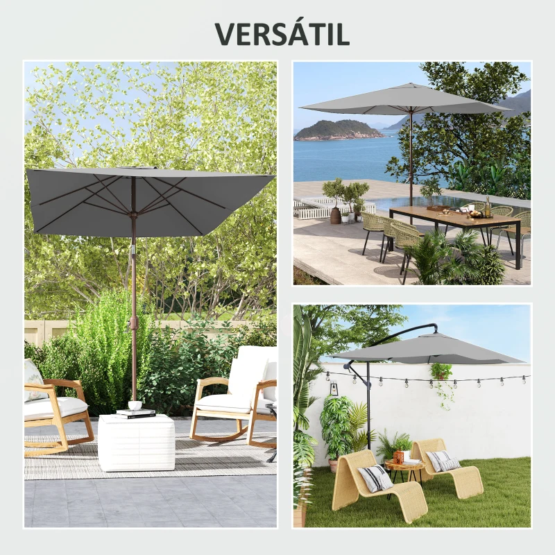 Outsunny Toldo de Substituição para Chapéu de Sol de 3x2 m Toldo de Reposição para Chapéu de Sol com Ventilação Superior Proteção UV 50+ Cinza