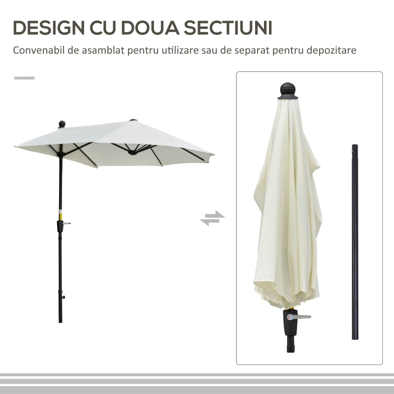Outsunny Umbrelă Semicirculară Dublă de Perete cu Deschidere cu Manivelă și Suport în Cruce, 200x190x240 cm, Crem