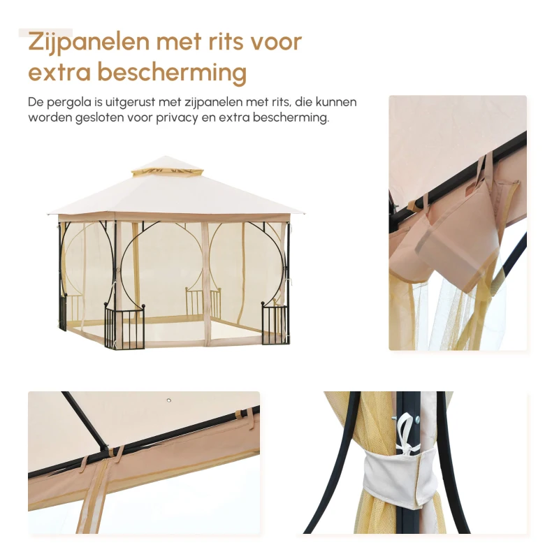 Outsunny Partytent in de tuin partytent paviljoen tuintent feesttent dubbel dak 3 x 3 m