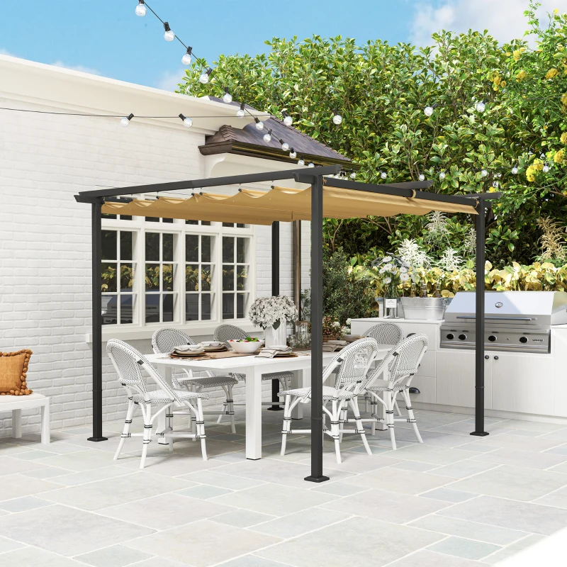 Outsunny Pergolă de Grădină cu Acoperiș Retractabil și Cadru Metalic, 300x300x227 cm, Bej(m-8)