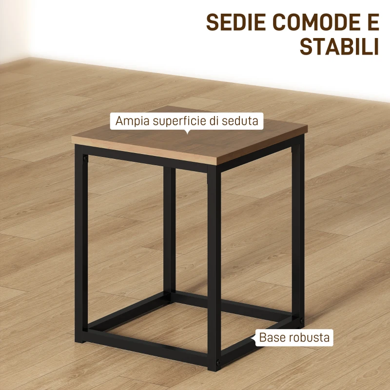 HOMCOM Set 5 Pezzi Sedie Tavolo Sala da Pranzo Moderne in Stile Industriale, Legno e Metallo, Nero e Color Legno