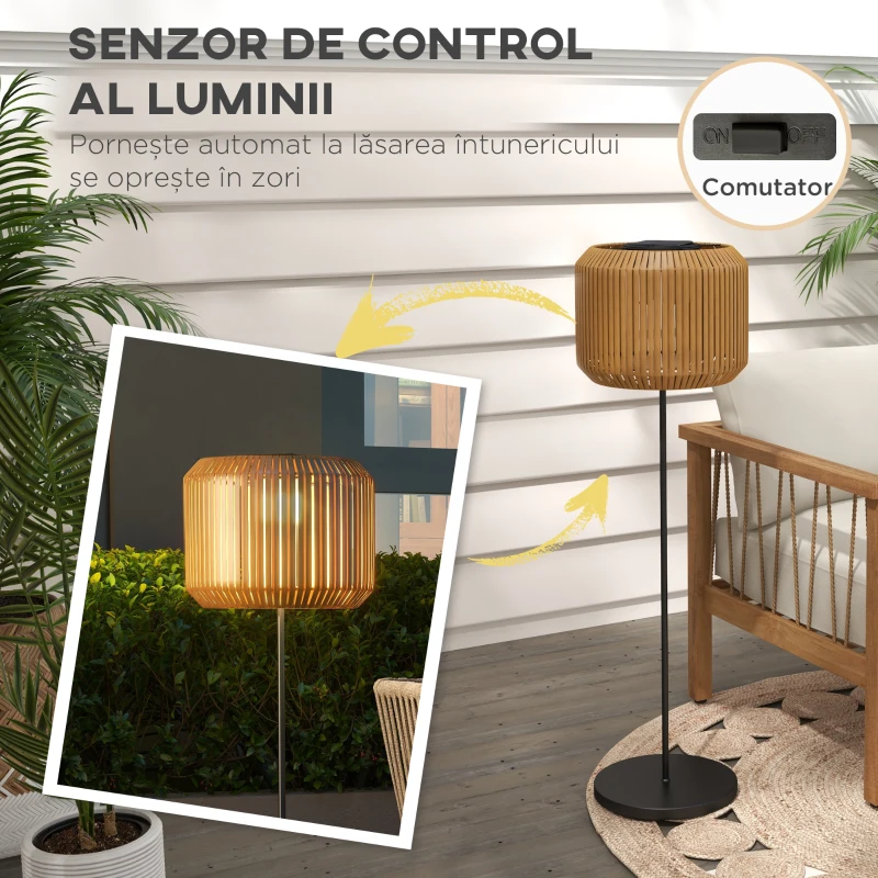Outsunny Lampă Solară de Grădină cu Iluminare LED și Aprindere Automată, Ø34x130 cm, Galben