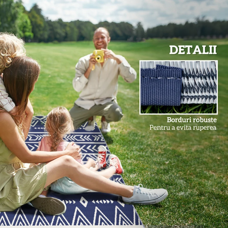 Outsunny Covor Reversibil pentru Exterior, Impermeabil, din Paie de Plastic, 182x274 cm, Albastru