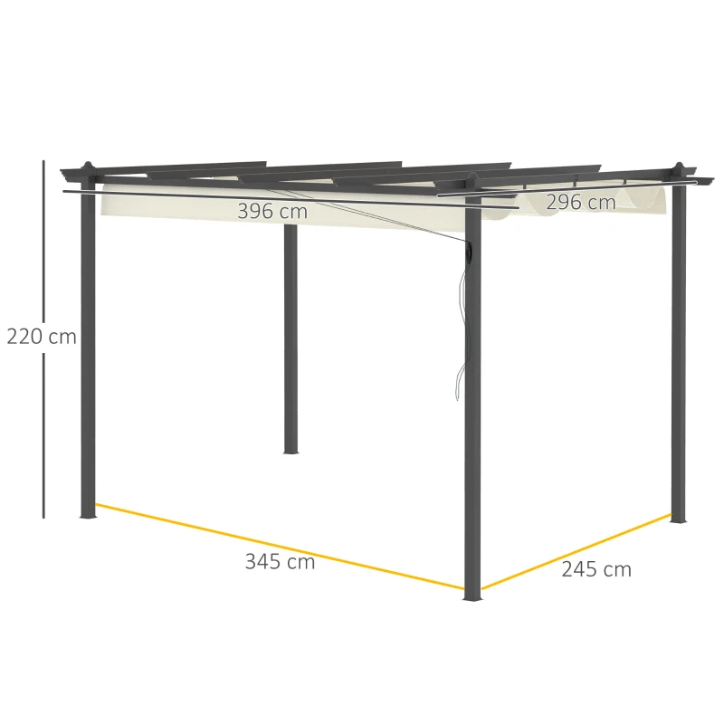 Outsunny Pérgola de Alumínio 4x3 Pérgola de Jardim com Teto Retrátil Tecido de Poliéster e 8 Orifícios de Drenagem para Pátio Terraço Exterior Creme