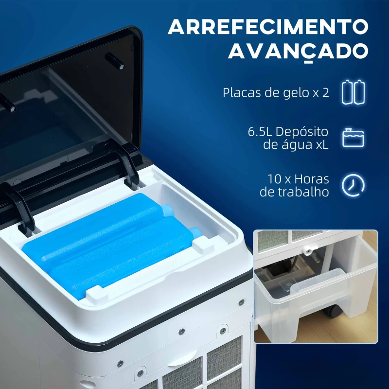 HOMCOM Climatizador 3 em 1 Portátil 75W com 3 Velocidades Temporizador até 8H Depósito de 4 L Oscilação de 60º 24x28,5x60,5 cm Branco