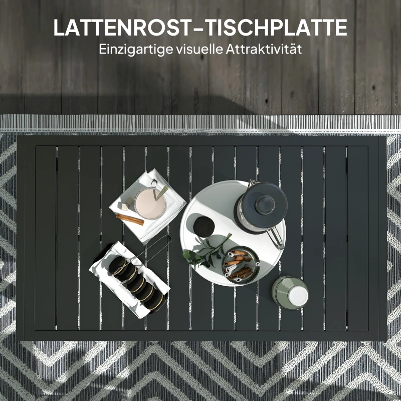 Outsunny Bijzettafel met Latjesontwerp Balkontafel van Aluminium Koffietafel Weerbestendig 90 x 50 x 42 cm Zwart