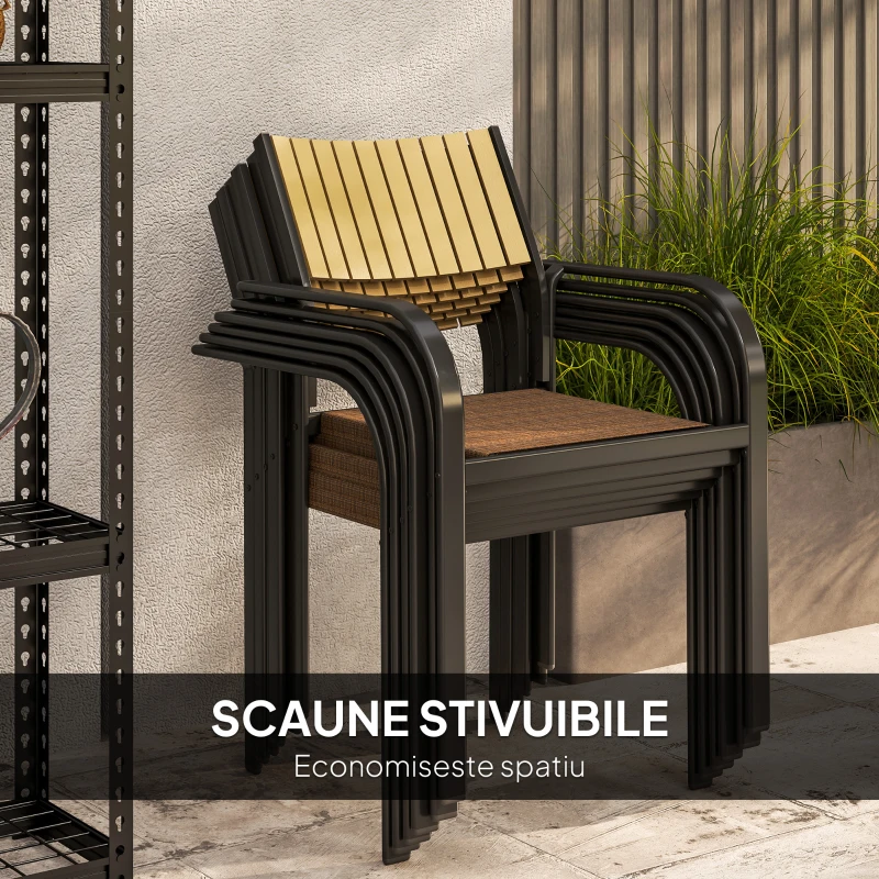 Outsunny Set de Exterior din 7 Piese cu Masă Extensibilă și 6 Scaune Suprapozabile, 160/240x90x74 cm, Maro