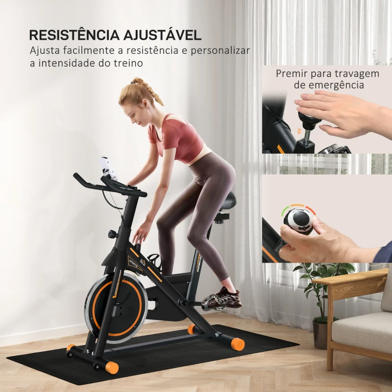 HOMCOM Bicicleta Estática com Resistência Ajustável Volante de Inércia de 8kg Ecrã LCD Assento e Guiador Ajustáveis 103x48x115cm Preto e Laranja