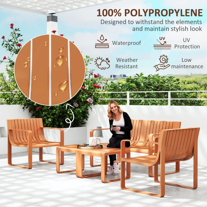 Outsunny Set de Mobilier de Grădină din 5 Piese cu Canapea, 2 Scaune și 2 Mese, 122x60,5x70 cm, Portocaliu(m-5)
