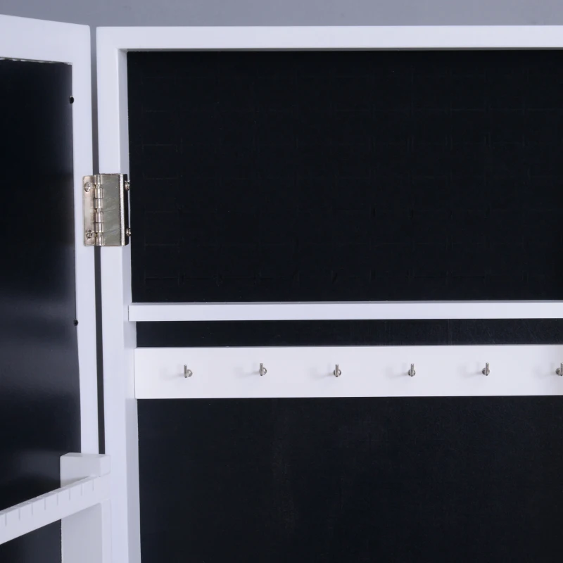 HOMCOM Free Standing LED Mirrored Jewelry Cabinet Armoire Floor Organiser W/ 3 Angle Adjustable For Rings Earrings Bracelets Cosmetics Warm White