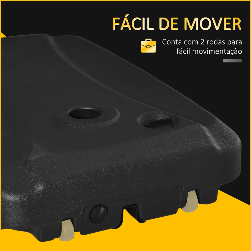 Outsunny Base de Chapéu de Sol com 2 Rodas Preenchível com Água 60kg Areia 68kg Misto 75kg Suporte de Chapéu de Sol para Jardim Pátio Terraço 80x60x15cm Preto
