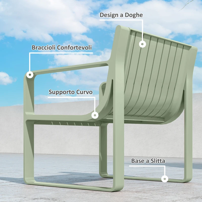 Outsunny Set da Giardino 5 Pezzi a Doghe con Divanetto, 2 Poltroncine e 2 Tavolini in Polipropilene Verde