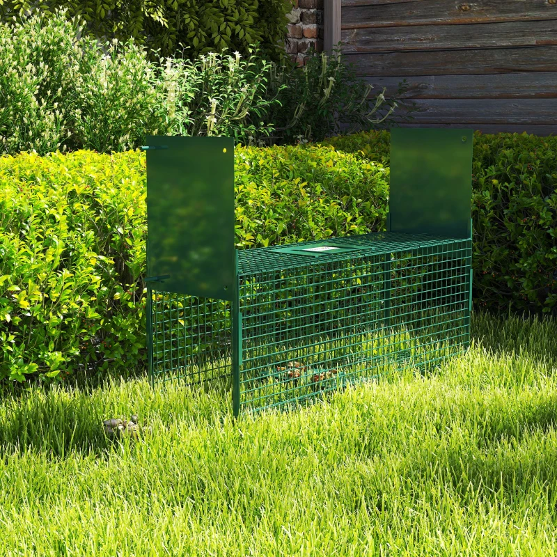 Outsunny Armadilha para Animais Vivos 60x18x20 cm com Porta Gaiola de Captura para Coelhos Raposas Pequenas Verde Escuro