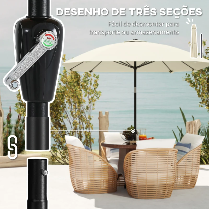 Outsunny Chapéu de Sol de Exterior 233x233 cm Chapéu de Sol de Jardim com Ângulo Ajustável Impermeável Creme