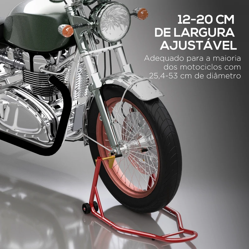 HOMCOM Cavalete Universal tipo Suporte Dianteiro de Mota Portátil e Móvel – Cor Vermelho – Aço – 80x50x40 cm