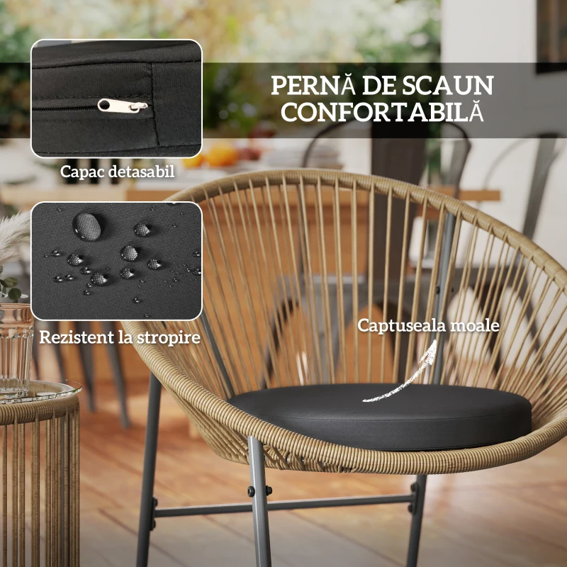 Outsunny Set Mobilier din 3 Piese din Ratan pentru Grădină cu Scaune și Măsuță de Cafea, 72x73x77 cm, Natural